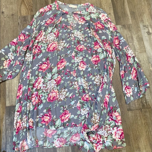 Gray Floral Rose Bell Sleeve Altar'd State Dress Baby Doll Flowy Short Mini - Picture 2 of 6